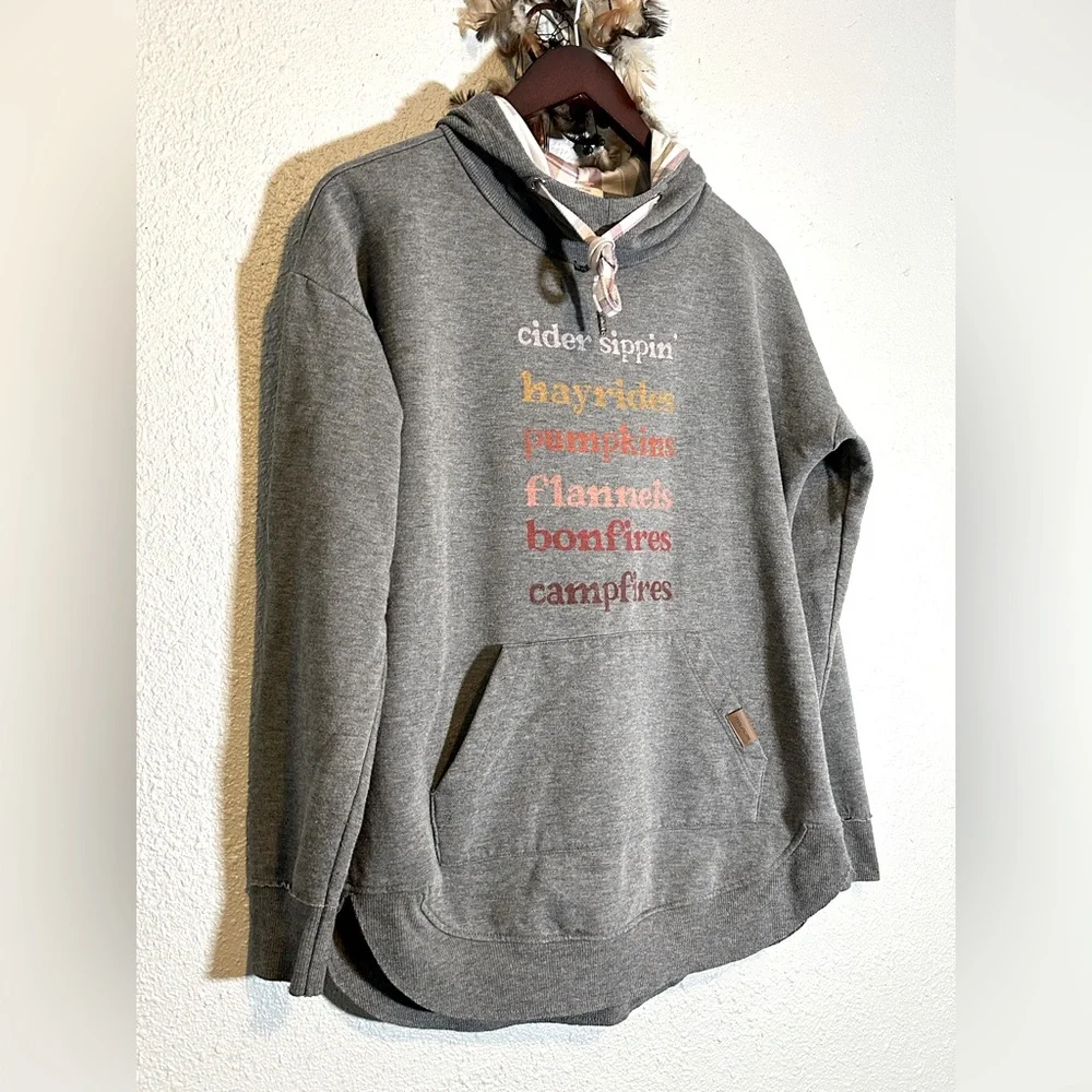 Maurices Fleece Hoodie with Plaid Hood Graphic Long Sleeve Sweatshirt Size M - Picture 7 of 16